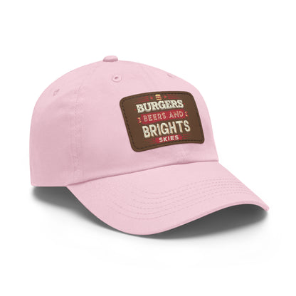 Dad Hat with Leather Patch - Burgers, Beers, and Bright Skies