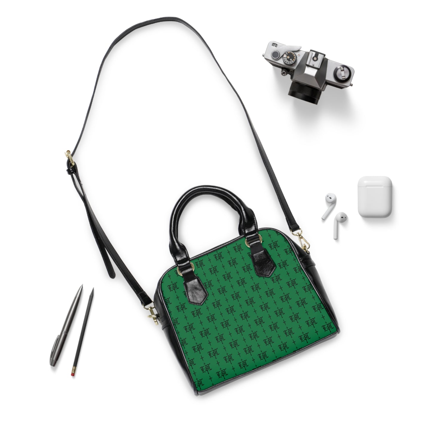 FDT Green Purse Woke Anti Trump Liberal Purse |Monogram Grey Shoulder Handbag — Elegant Patterned Satchel Purse