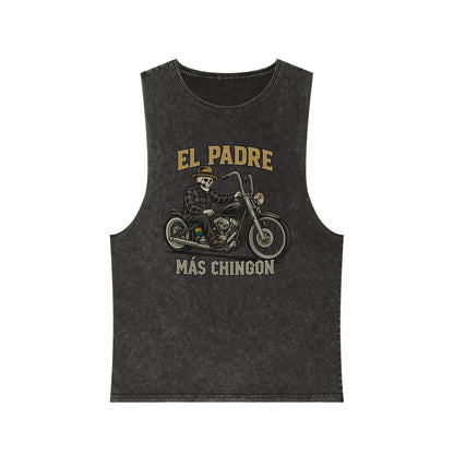 El Padre Más Chingón Stonewash Tank Top | Unisex Summer Apparel, Motorcycle Lover Gift, Casual Wear, Father's Day, Birthday Gift
