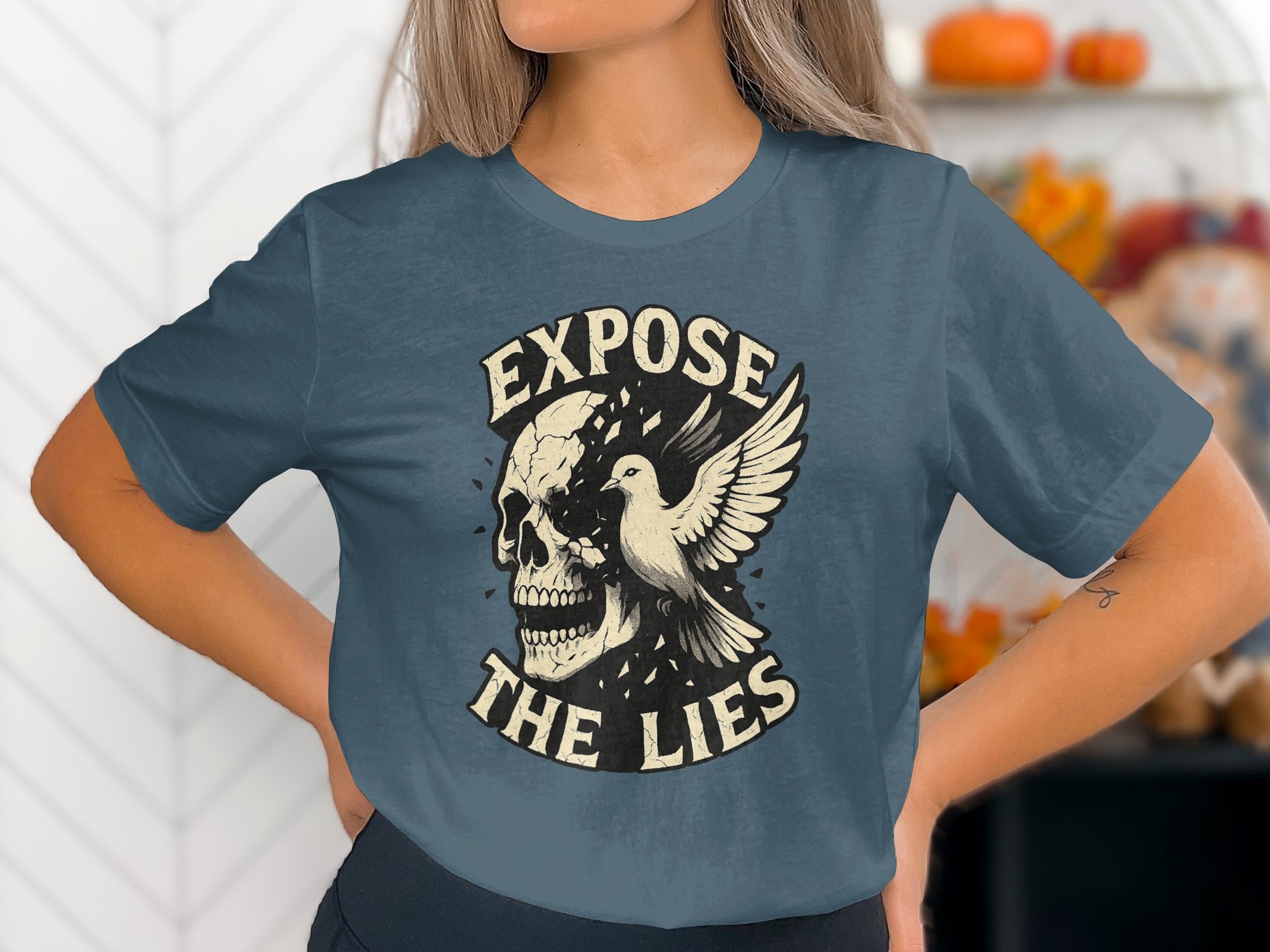 Expose The Lies Graphic Skull and Dove T-shirt product