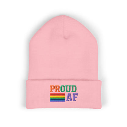 Proud AF Embroidered Beanie — Rainbow Pride Cuffed Hat