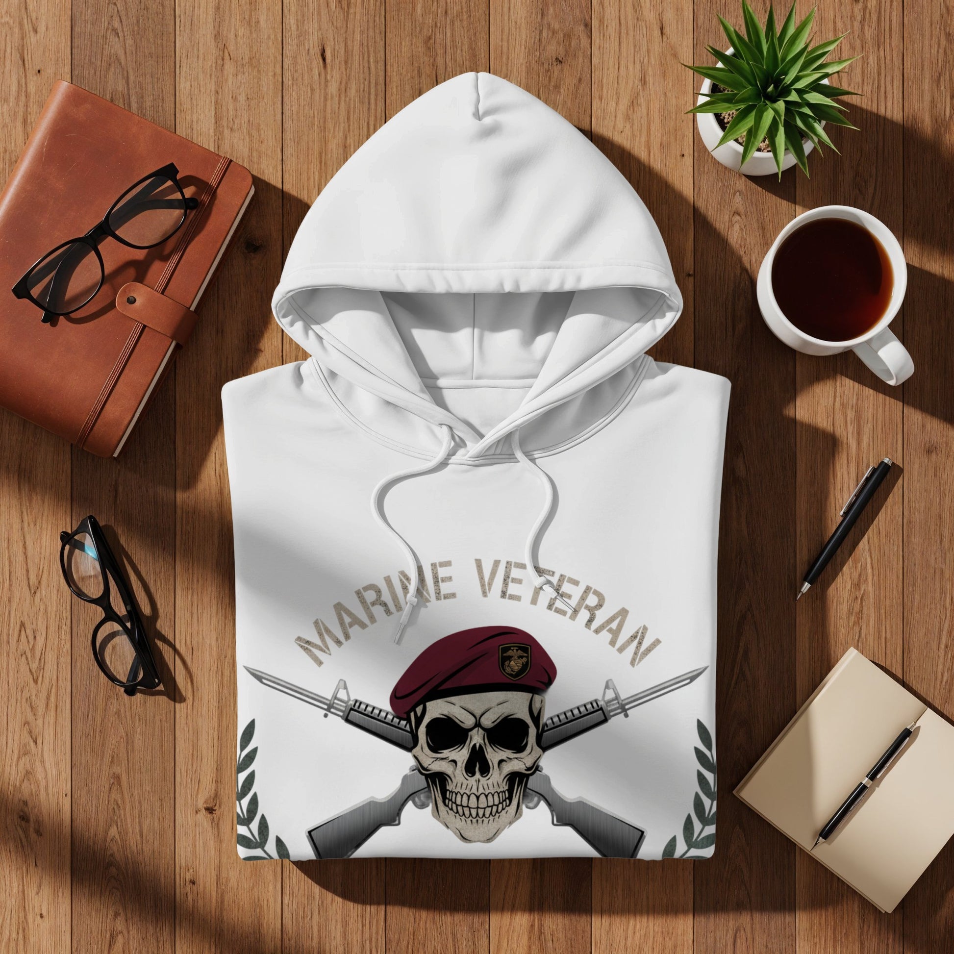 Marine Veteran Skull Design Hoodie for Proud Veterans
