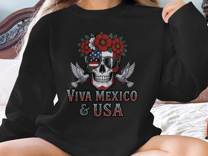 Viva Mexico and USA Skull Design on Sweatshirt Product