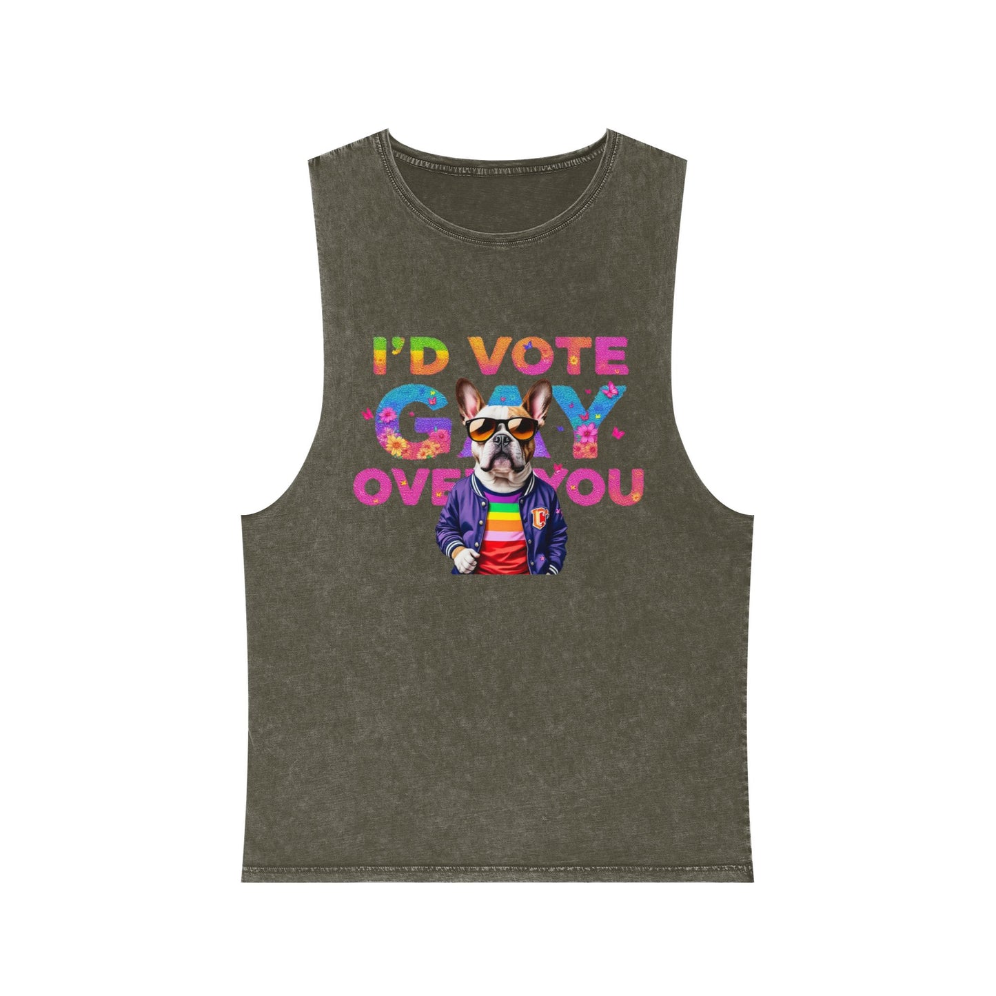 Unisex Stonewash Tank Top - 'I'd Vote Gay Over You' Dog Design