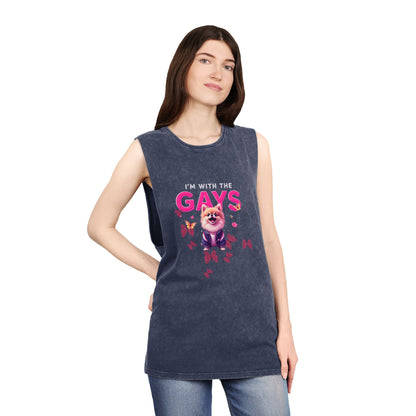 Unisex Stonewash Tank Top - I'm With The Gays | Pride Apparel