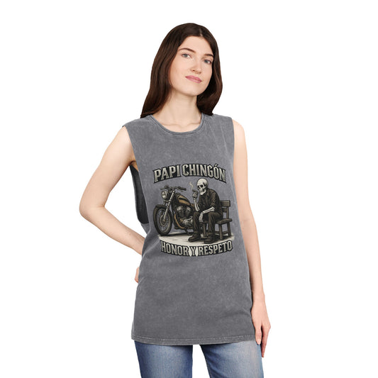 Skull Moto Graphic Tank Top - Papi Chingón, Unisex Summer Apparel, Motorcycle Gift, Festival Wear, Casual Vintage Style
