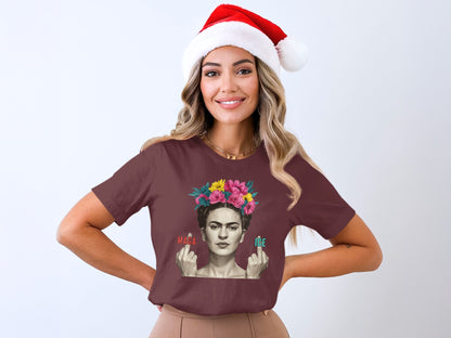 Frida Kahlo Inspired Graphic Tee Santa Hat