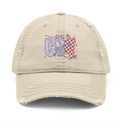 4th of July Hat Distressed Cat Dad Hat with Embroidery | Casual Fashion, Gifts for Cat Lovers, Outdoor Style, Father's Day, Everyday Wear