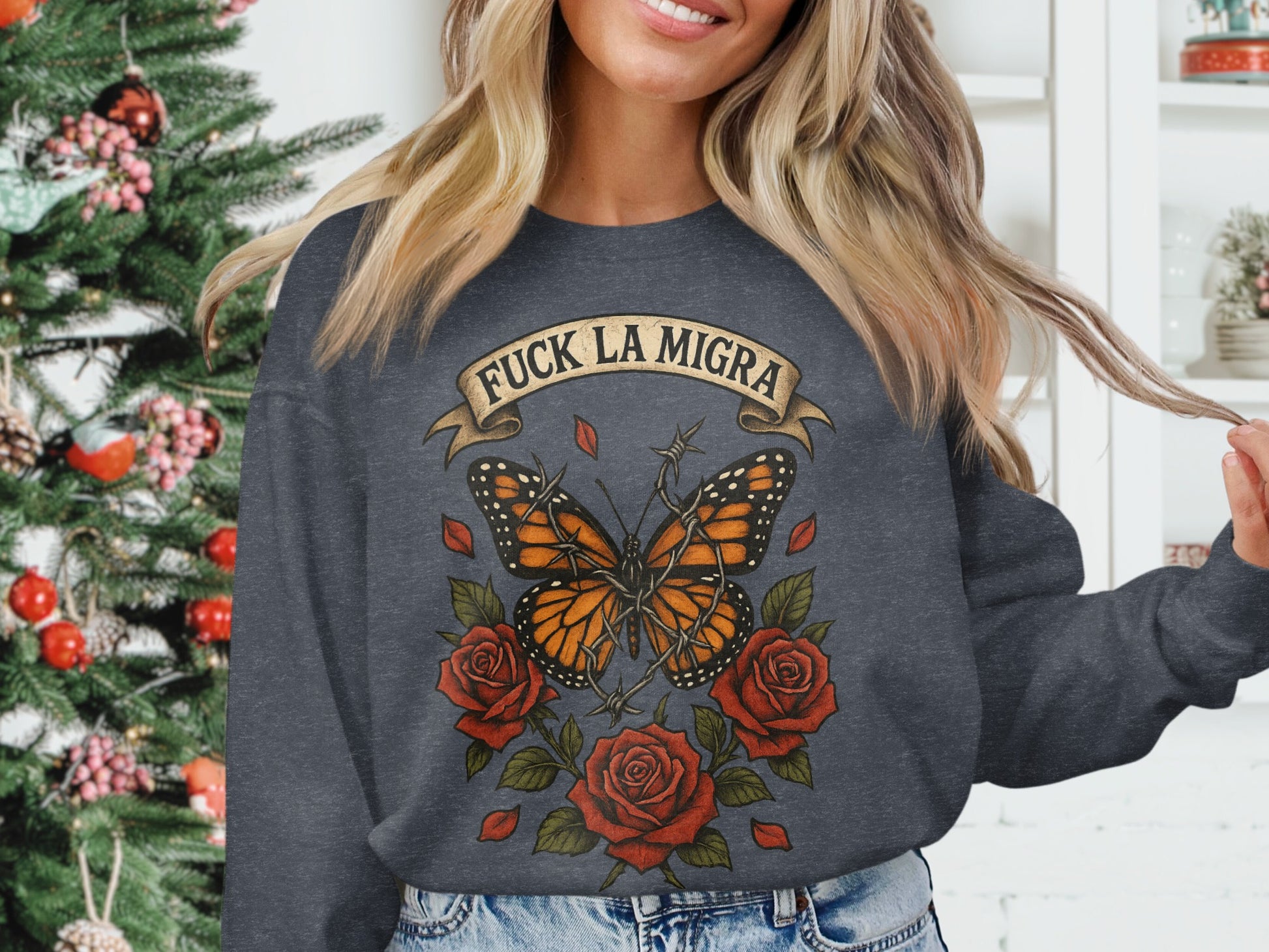 Fuck La Migra Butterfly Roses Graphic Sweatshirt product type
