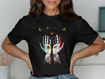 Colorful Hands and Butterflies on Black Shirt product