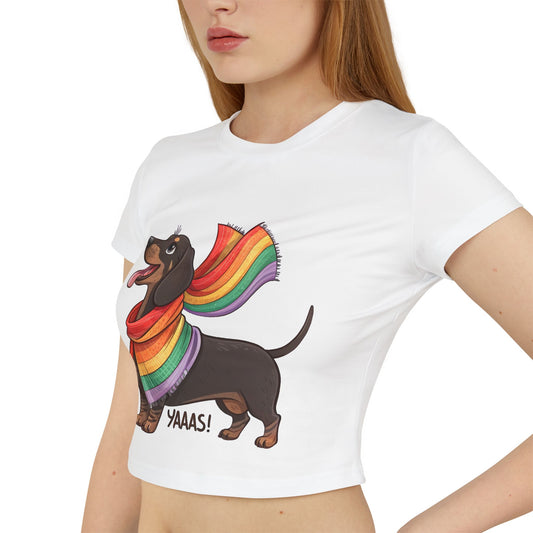 Rainbow Dachshund Women's Baby Tee – Fun & Whimsical Pride Apparel