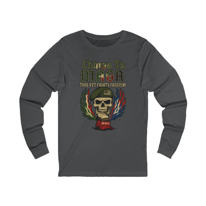Chinga Tu Maga Skull & Flames Graphic Military Vet Tee Long Sleeve Tee