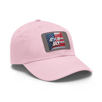 4th of July Dad Hat with Leather Patch - Patriotic Cap for Independence Day