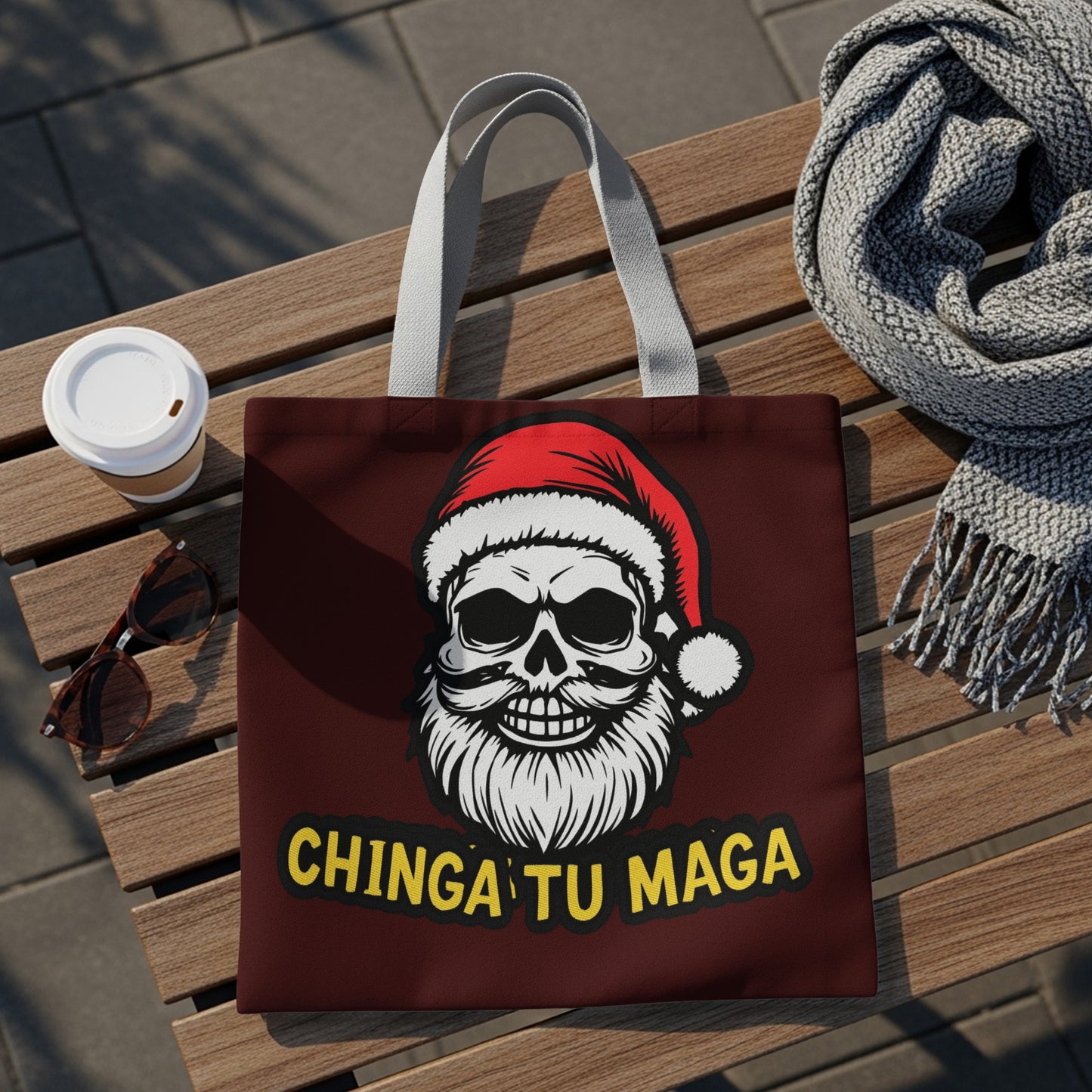 Chinga' Tu Maga Santa Skull Tote Bag