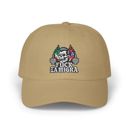 Fuck La Migra Anti Trump Embroidered Hat, FDT, Chinga Tu Maga Classic Dad Cap with Skull Design, Adjustable Hat for Casual Wear, Unique Gift for Dads, Birthday, or Holiday Use