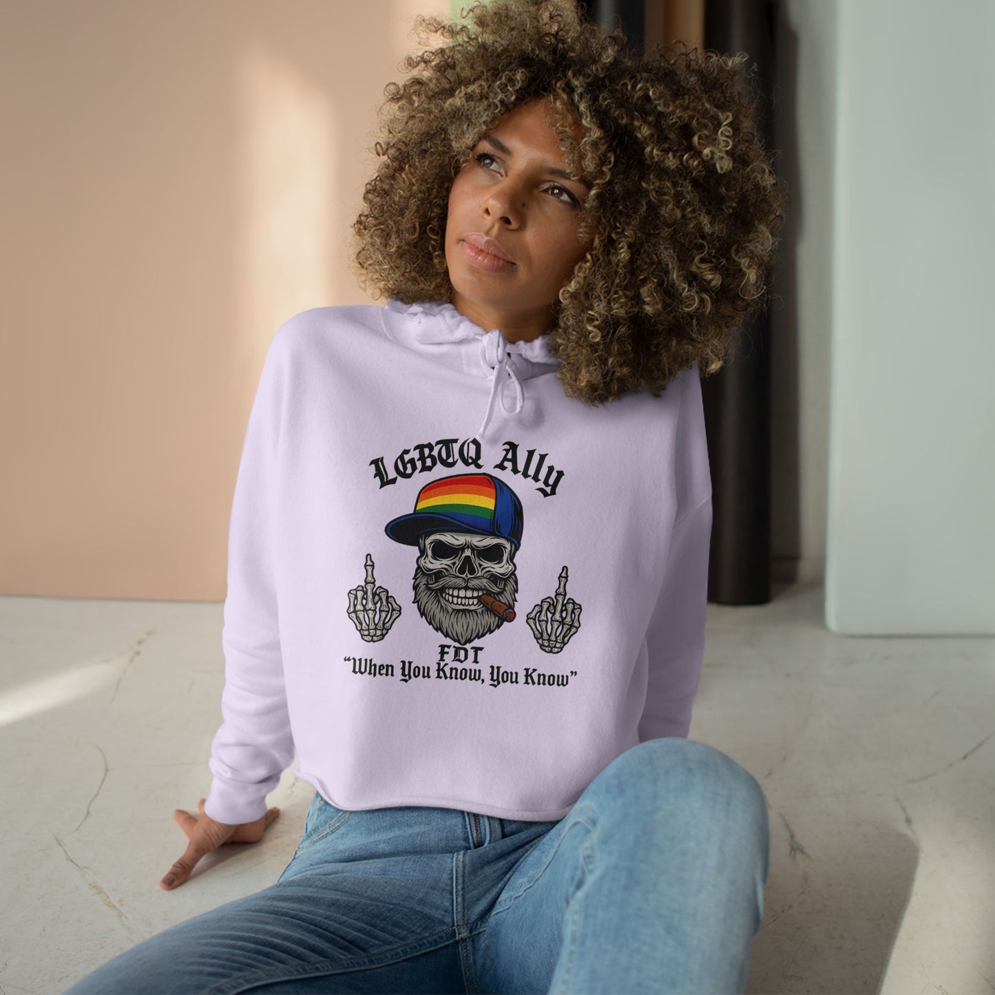 LGBTQ Pride Cat Lover's Crop Hoodie, Funny Hoodie, Gift for Cat Dads, Casual Streetwear, Cozy Hoodie for Pet Owners