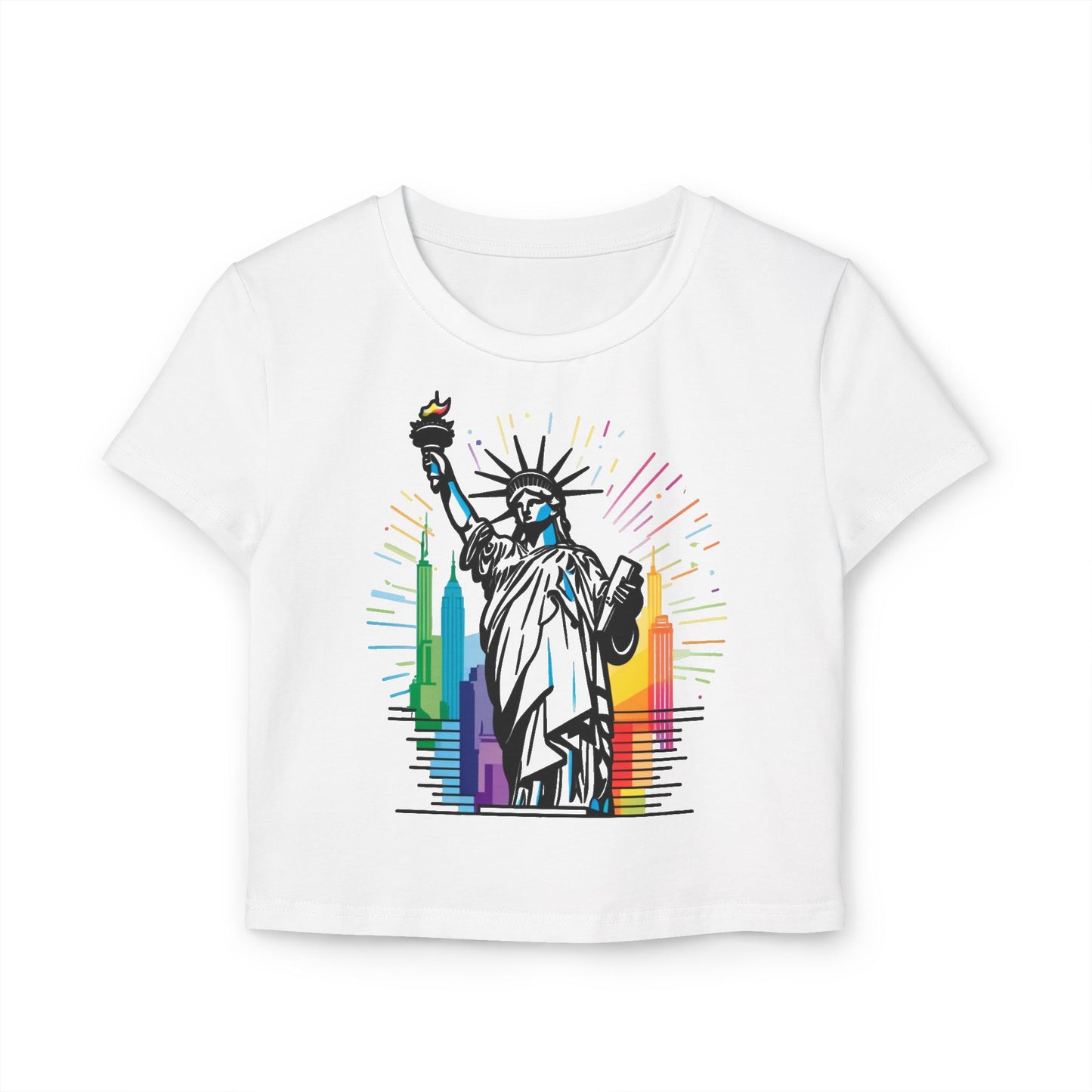 Pride baby tee Colorful Statue of Liberty Women's Baby Tee - Trendy NYC Graphic T-Shirt