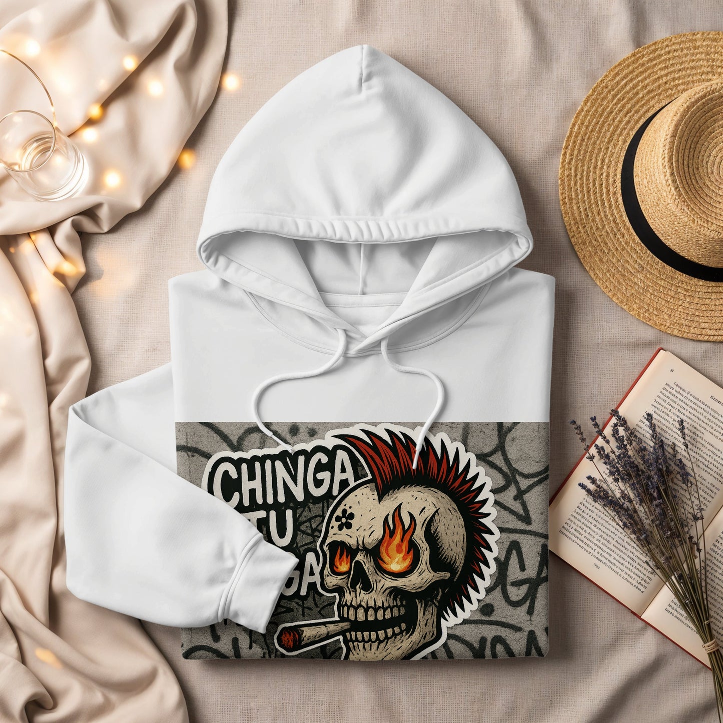 Chinga Tu Madre Burning Skull Design Hoodie product type