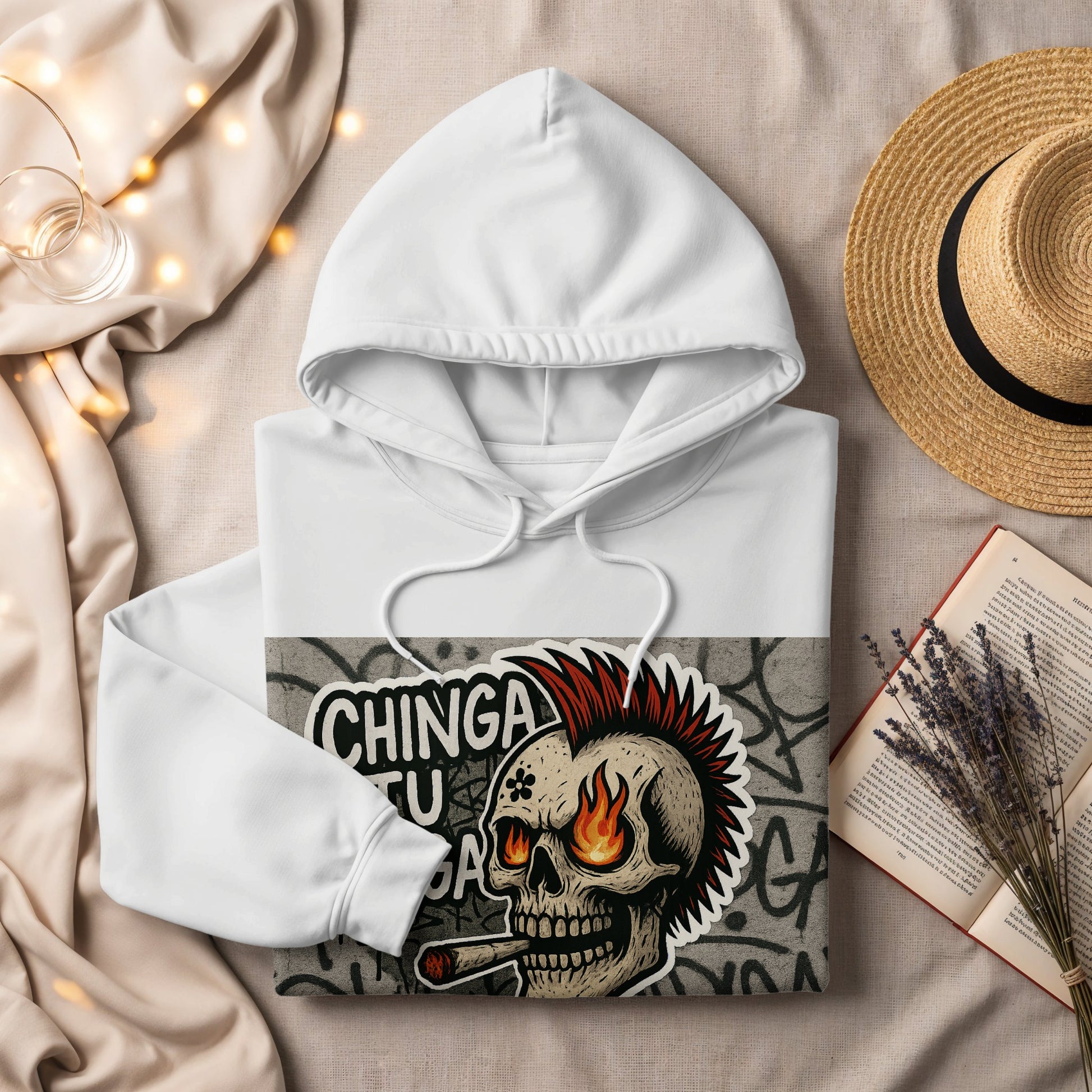 Chinga Tu Madre Burning Skull Design Hoodie product type
