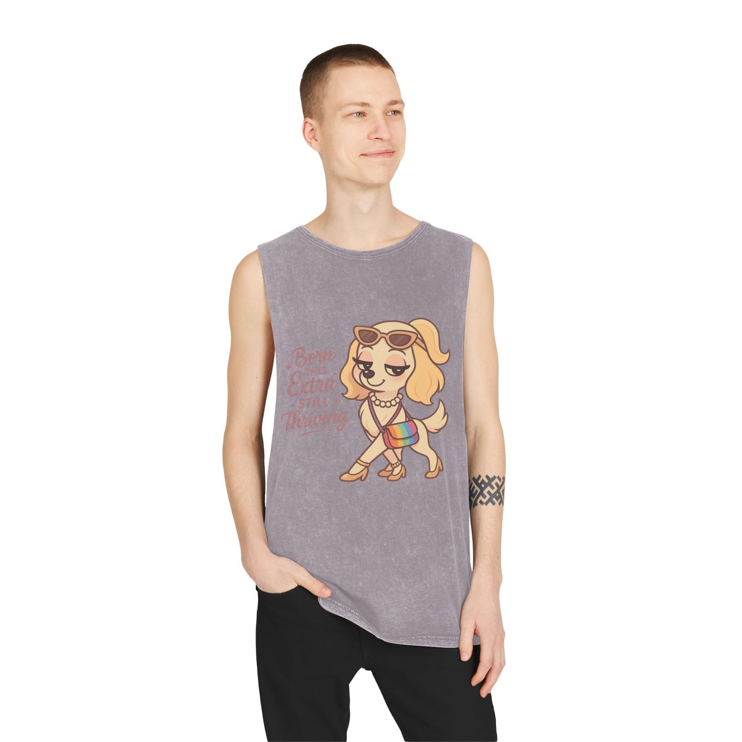 Trendy Stonewash Tank Top with Fun Dog Design, Casual Summer Style, Gifts for Dog Lovers, Birthday Wear, Beachwear, Everyday Essentials