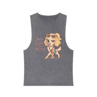 Trendy Stonewash Tank Top with Fun Dog Design, Casual Summer Style, Gifts for Dog Lovers, Birthday Wear, Beachwear, Everyday Essentials