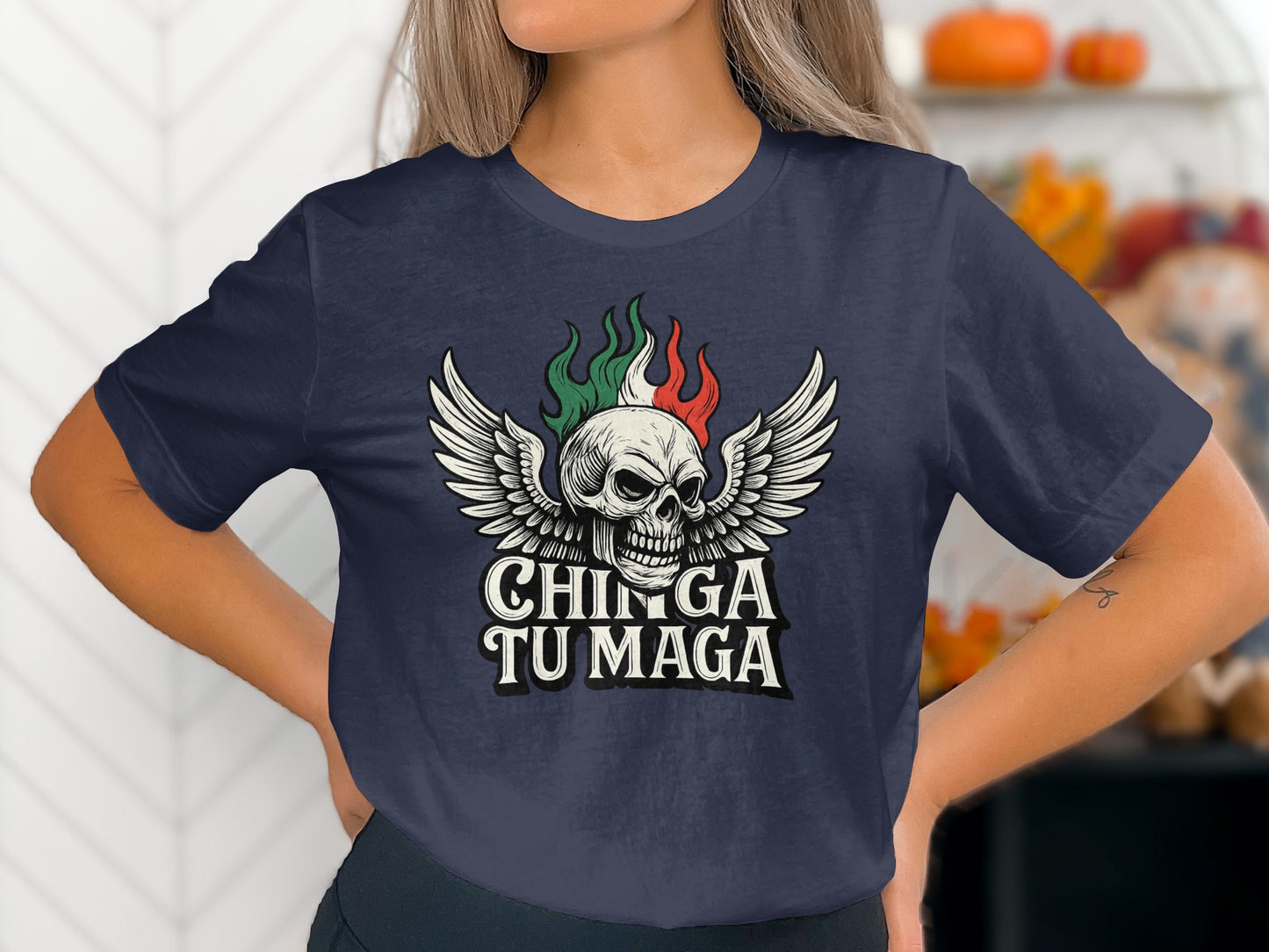 Chinga Tu Maga Skull Wing Design T-Shirt