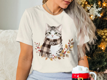 Cute Cat With Scarf Design Holiday Season T-Shirt