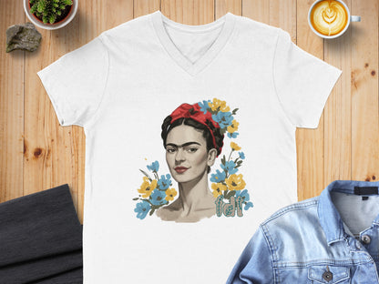 Artistic Portrait of Iconic Woman White V-neck T-shirt