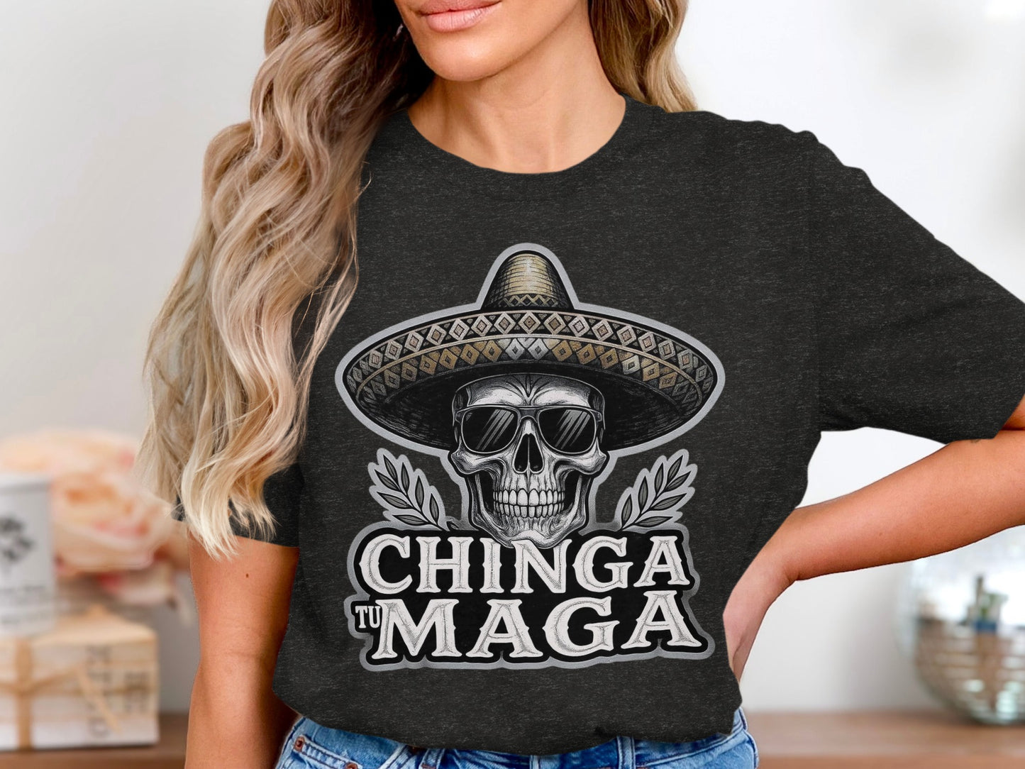 Chinga Tu Maga Skull with Sombrero Graphic T-shirt product