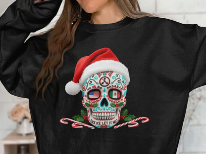 Festive Skull with Candy Canes Holiday Sweatshirt