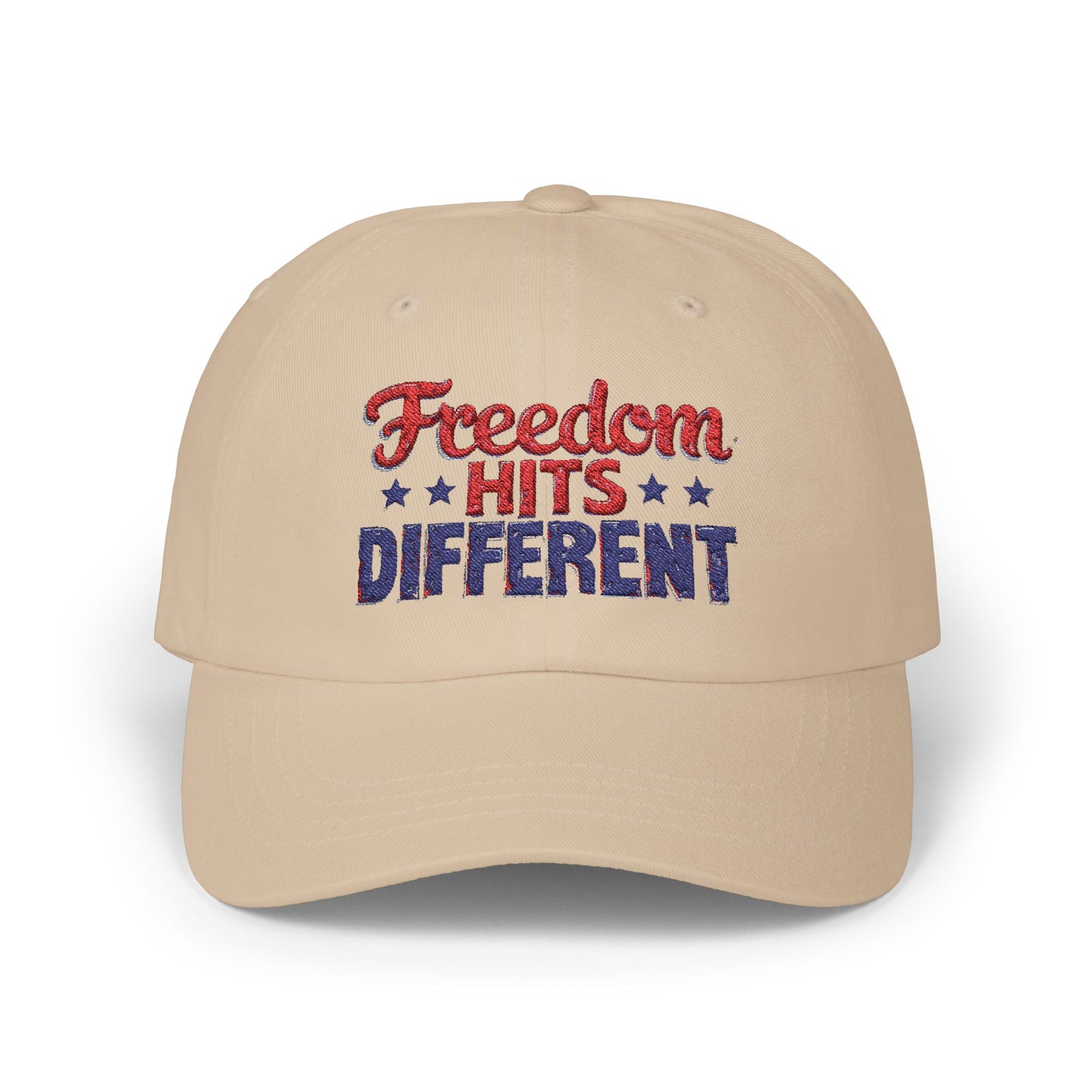 Freedom Hits Different Dad Cap - Classic White Adjustable Hat for Patriotic Fashion