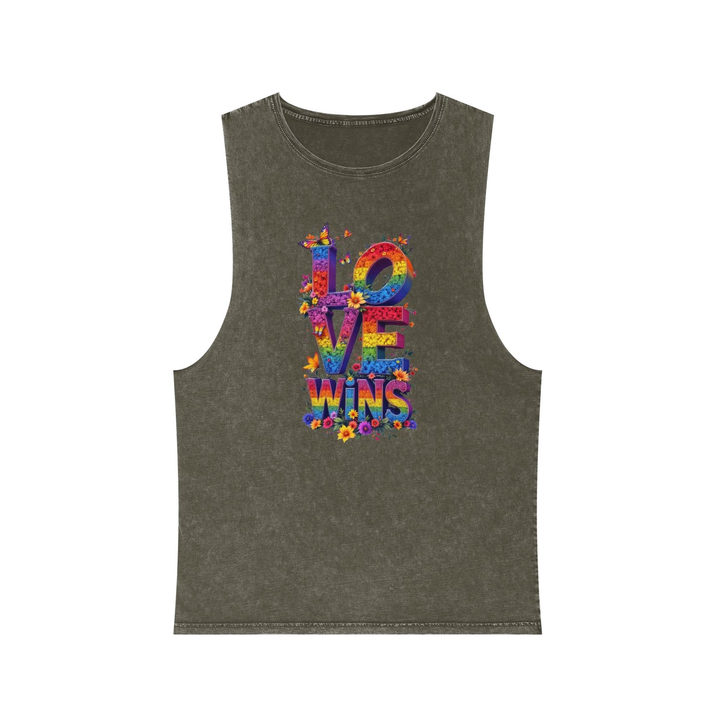 Unisex Stonewash Tank Top - 'Love Wins' Graphic Tee for LGBTQ+ Pride & Everyday Wear
