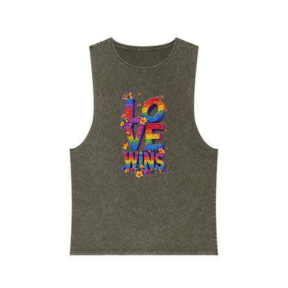 Unisex Stonewash Tank Top - 'Love Wins' Graphic Tee for LGBTQ+ Pride & Everyday Wear