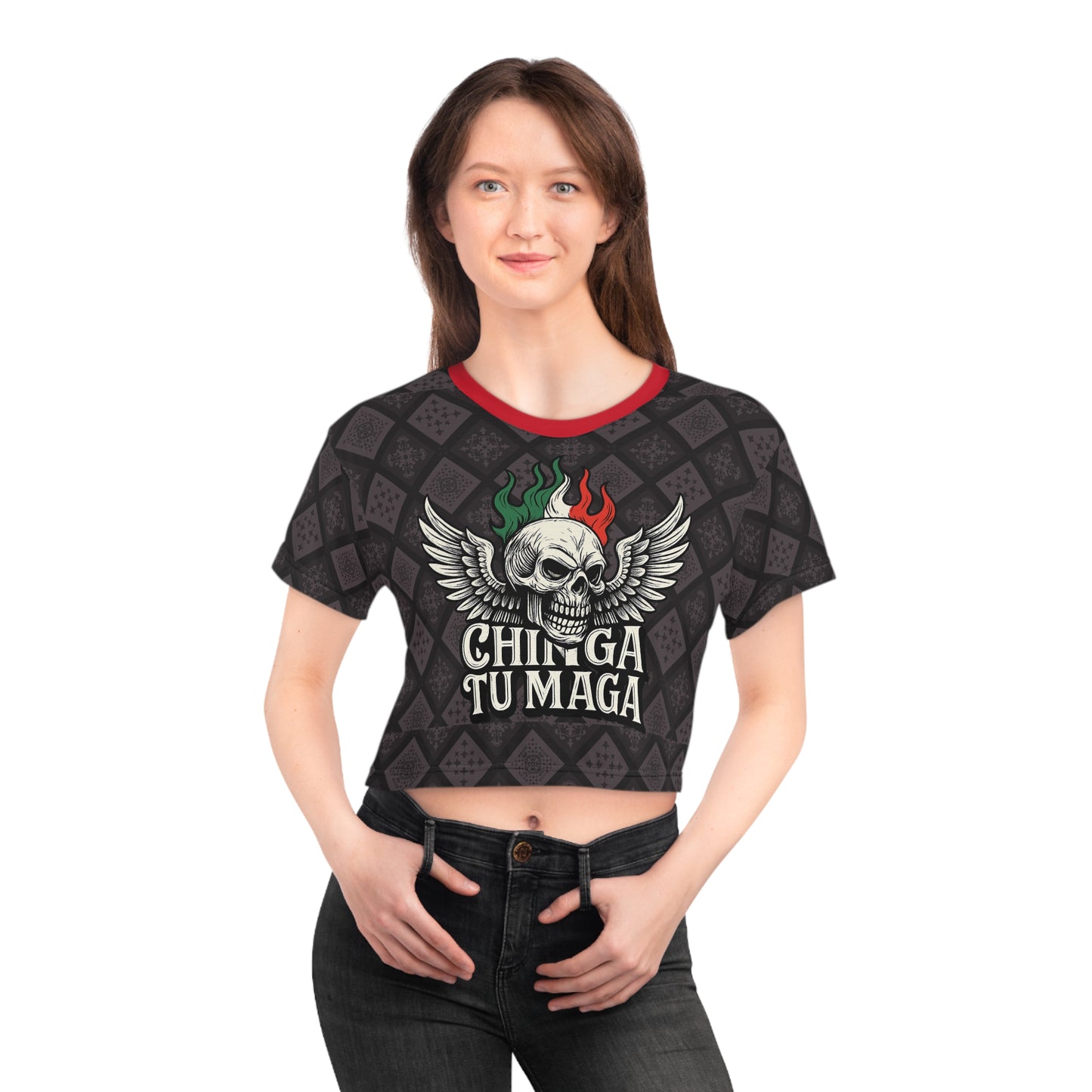 Chinga Tu maga, Chic Graphic Crop Tee, Edgy Streetwear, Perfect for Festivals, Casual Outfits