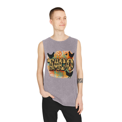 Trendy Stonewash Tank Top for Casual Vibes, Unisex Summer Tee, Graphic Muscle Shirt, Festival Wear, Beachwear, Gift Idea