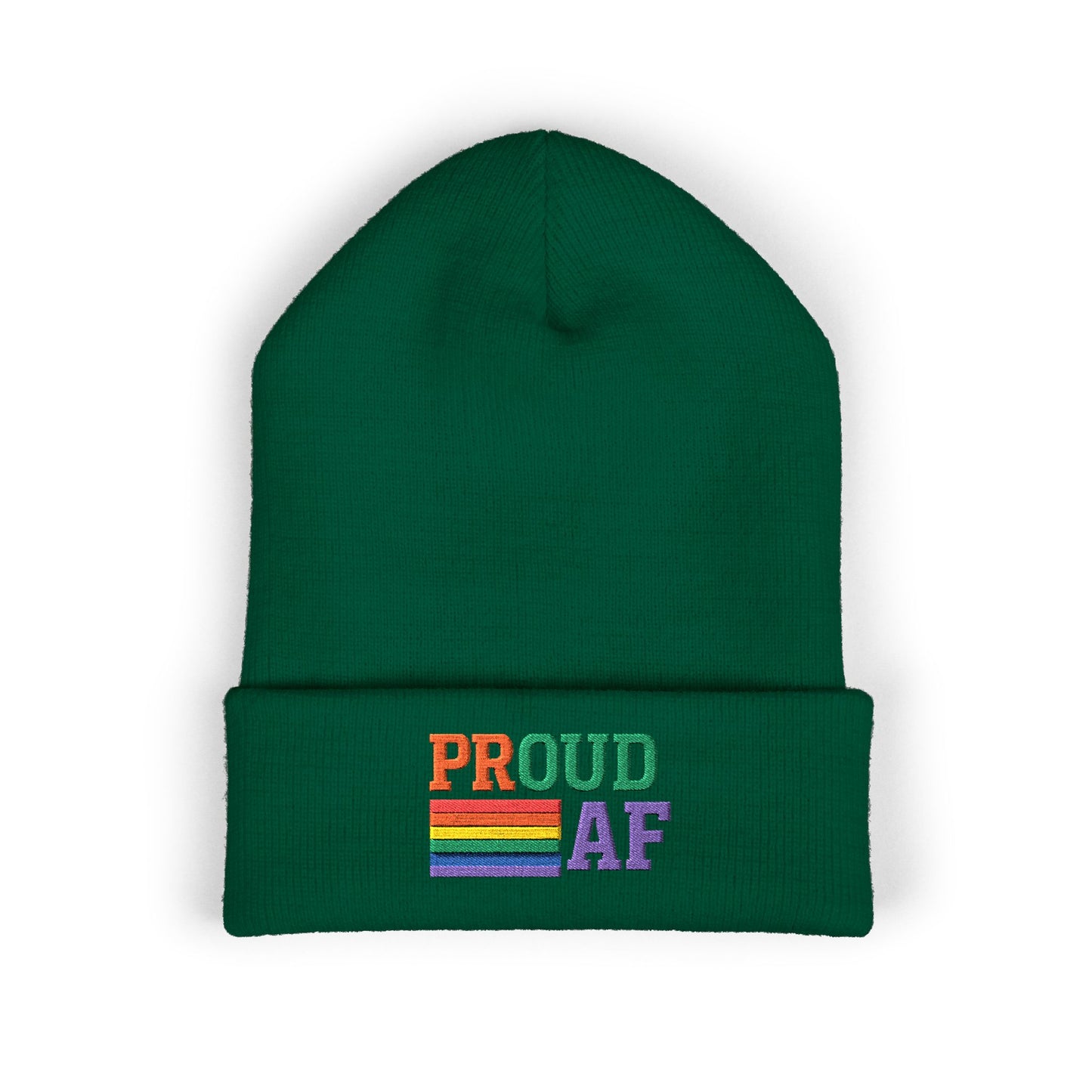 Proud AF Embroidered Beanie — Rainbow Pride Cuffed Hat
