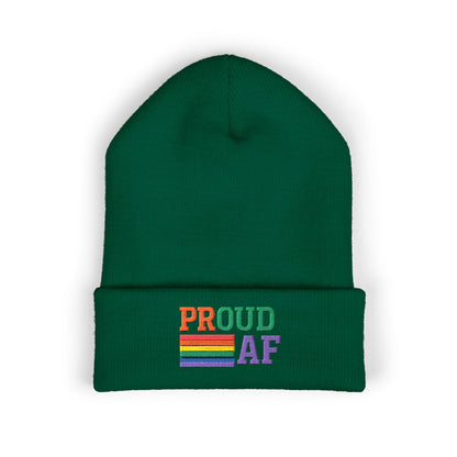 Proud AF Embroidered Beanie — Rainbow Pride Cuffed Hat