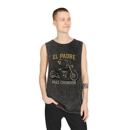 El Padre Más Chingón Stonewash Tank Top | Unisex Summer Apparel, Motorcycle Lover Gift, Casual Wear, Father's Day, Birthday Gift