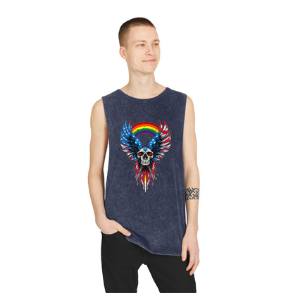 Pride Tank Top Unisex Skull & Wings Stonewash Tank Top | Grunge Style, Summer Essential, Music Festival, Casual Wear, Gift for Him/Her