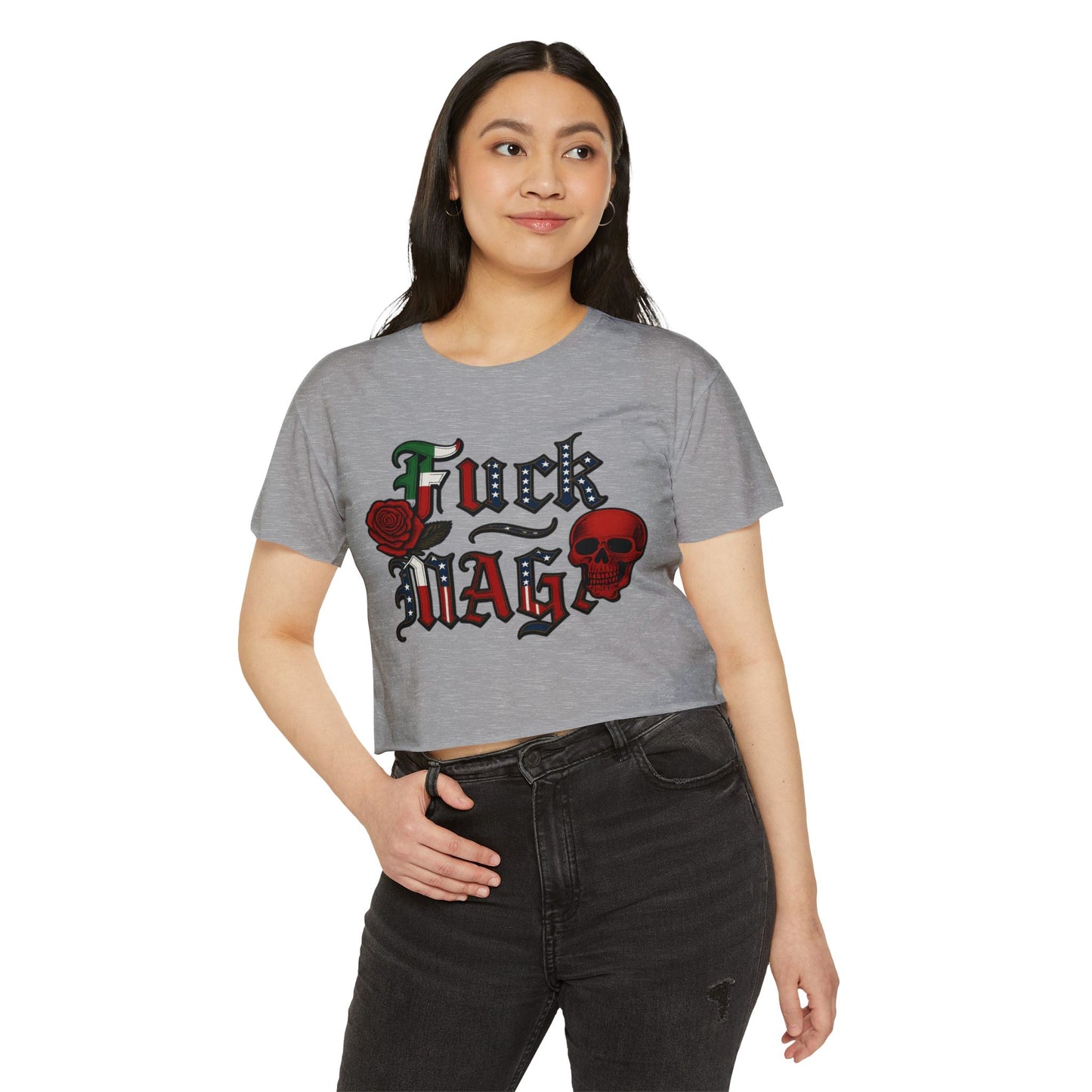 Crop Top Anti Trump FDT -  Women's Festival Crop Top with Skull and Rose Design, Edgy Crop Tee, Summer Fest Outfit, Alternative Style Top, Concert Attire