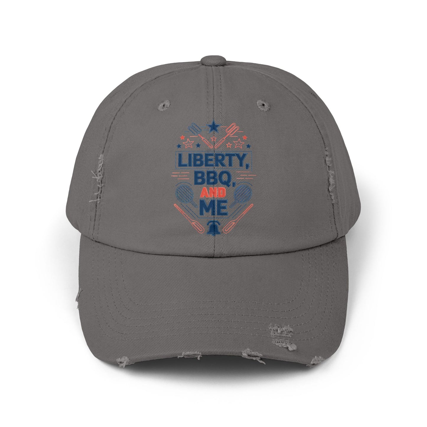 Liberty BBQ Unisex Distressed Cap - Perfect for Summer Grilling and Independence Day Celebrations