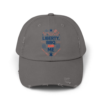 Liberty BBQ Unisex Distressed Cap - Perfect for Summer Grilling and Independence Day Celebrations