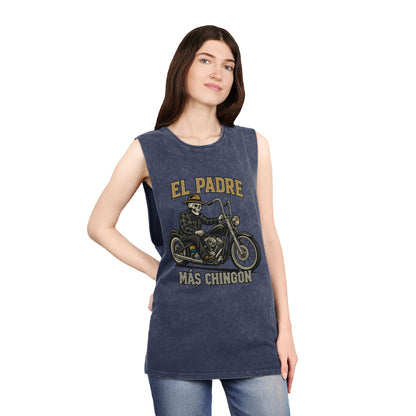 El Padre Más Chingón Stonewash Tank Top | Unisex Summer Apparel, Motorcycle Lover Gift, Casual Wear, Father's Day, Birthday Gift