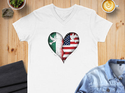 Heart American and Mexican Doves V-Neck T-Shirt product