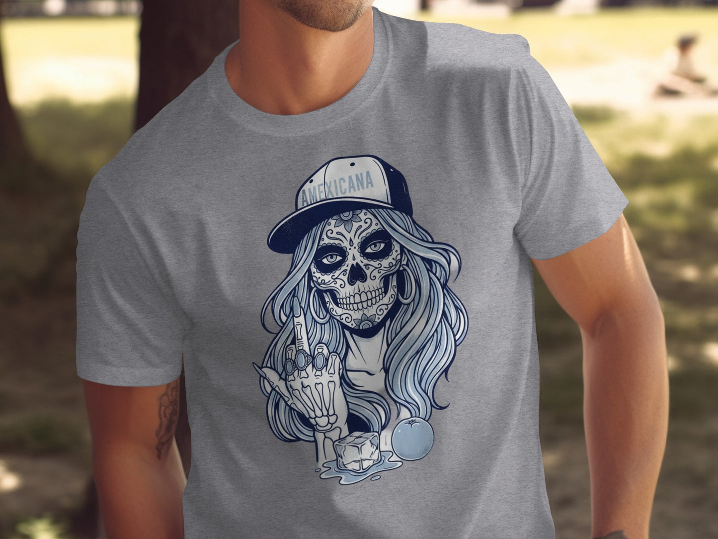 Cool Americana Skeleton Girl Graphic T-shirt
