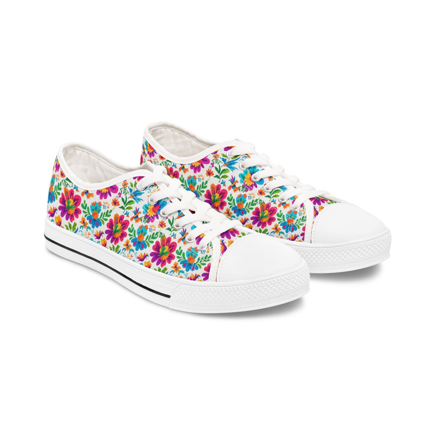 FDT Subtle Vibrant Floral Women's Low Top Sneakers, Casual Fashion Shoes, Spring Footwear, Gift for Her, Trendy Everyday Sneakers