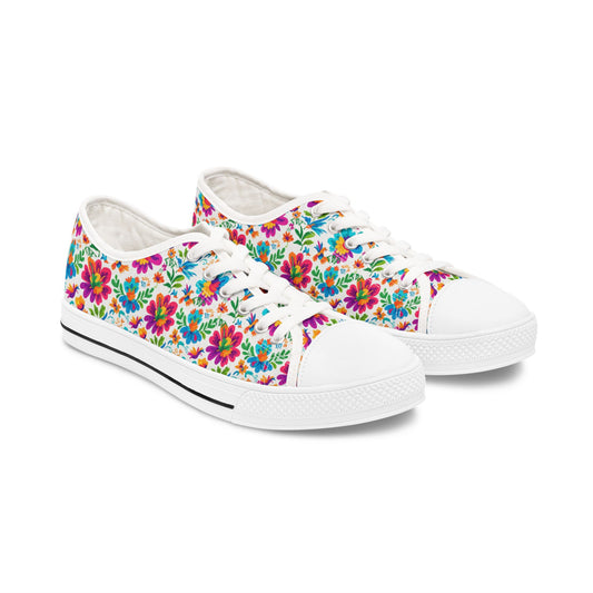 FDT Subtle Vibrant Floral Women's Low Top Sneakers, Casual Fashion Shoes, Spring Footwear, Gift for Her, Trendy Everyday Sneakers
