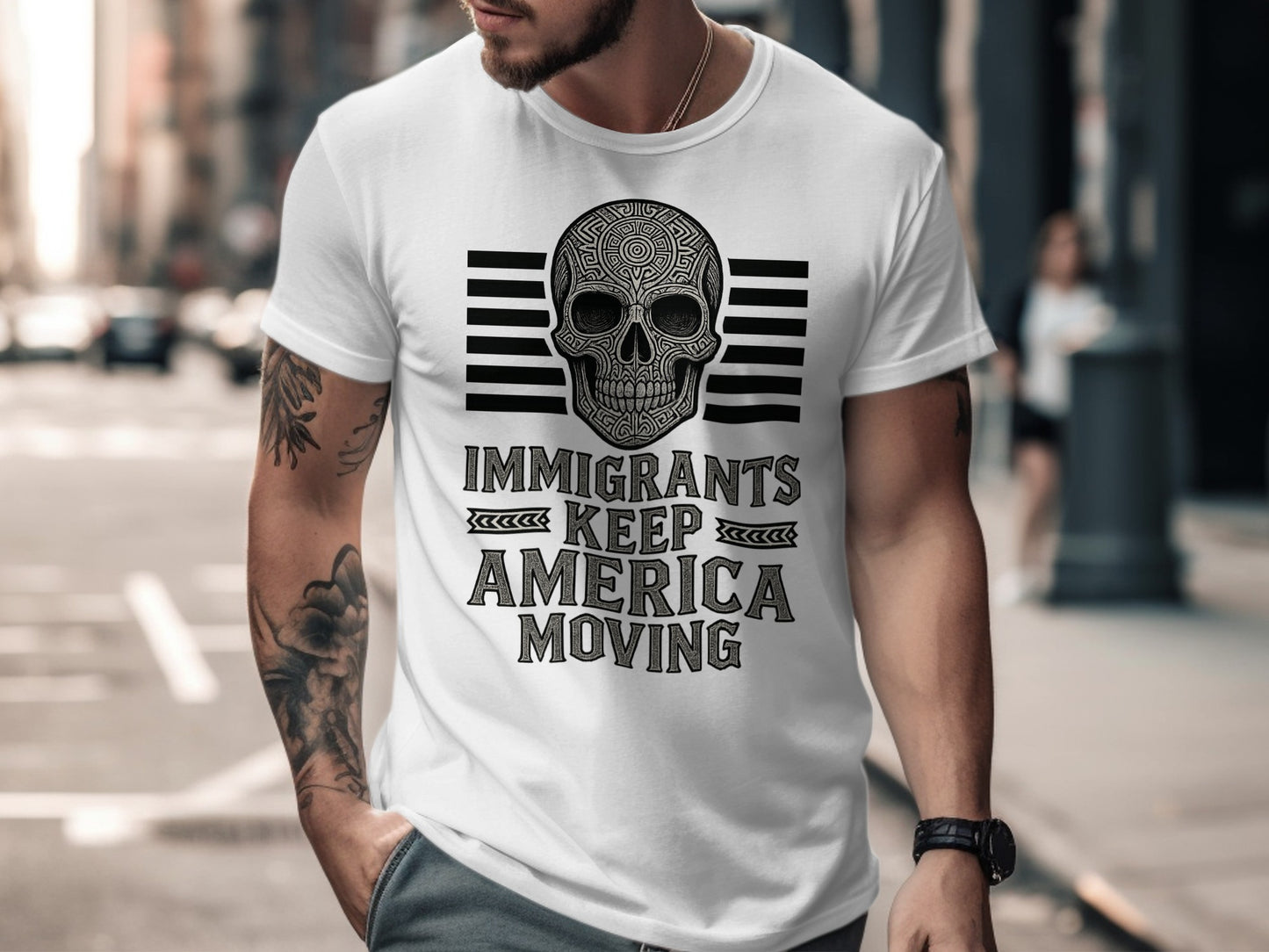Immigrants Keep America Moving Skull Design Shirt