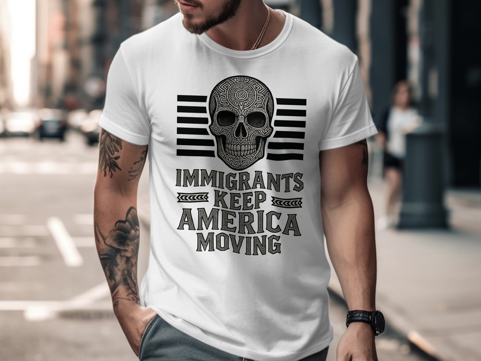 Immigrants Keep America Moving Skull Design Shirt