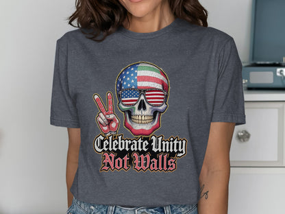 Celebrate Unity Not Walls Skull Graphic Tee product